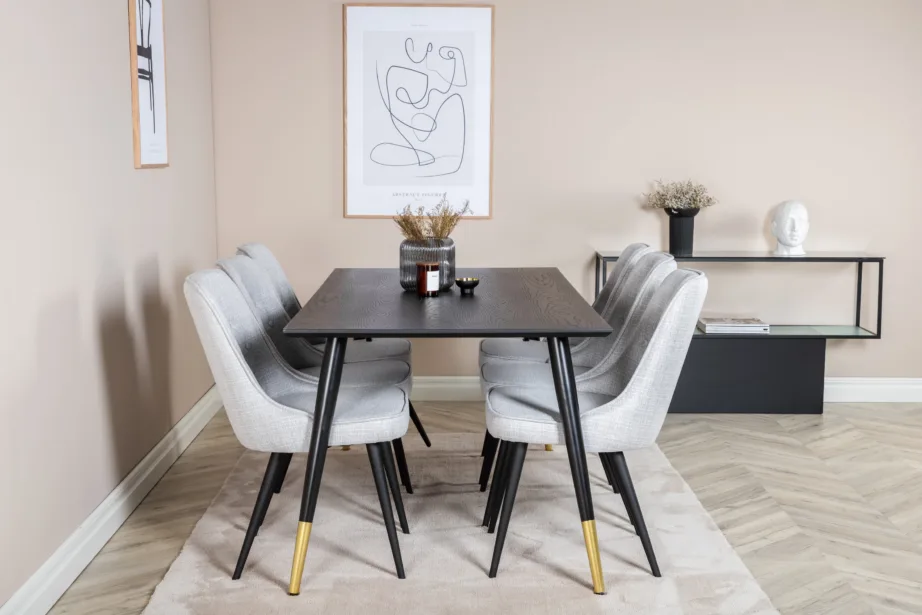 Must ristkülikukujuline söögilauakomplekt Dipp hallide Velvet Deluxe toolidega (6 tk), 180×90 cm, GR19968 – 5