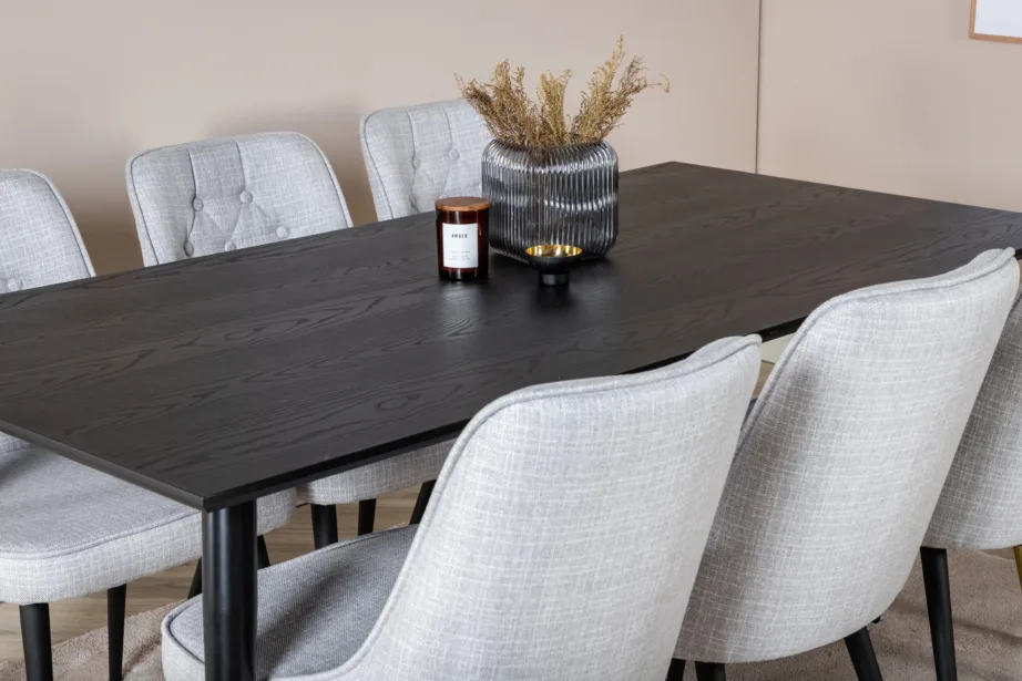 Must ristkülikukujuline söögilauakomplekt Dipp hallide Velvet Deluxe toolidega (6 tk), 180×90 cm, GR19968 – 8