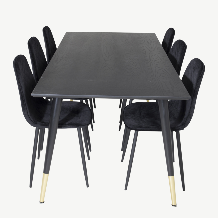 Must söögitoa komplekt Dipp ristkülikukujulise lauaga (180×90 cm) ja 6 sametist tooliga Polar, GR19972 – 2