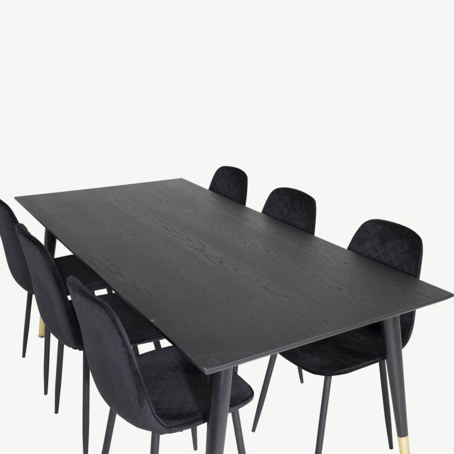 Must söögitoa komplekt Dipp ristkülikukujulise lauaga (180×90 cm) ja 6 sametist tooliga Polar, GR19972 – 4