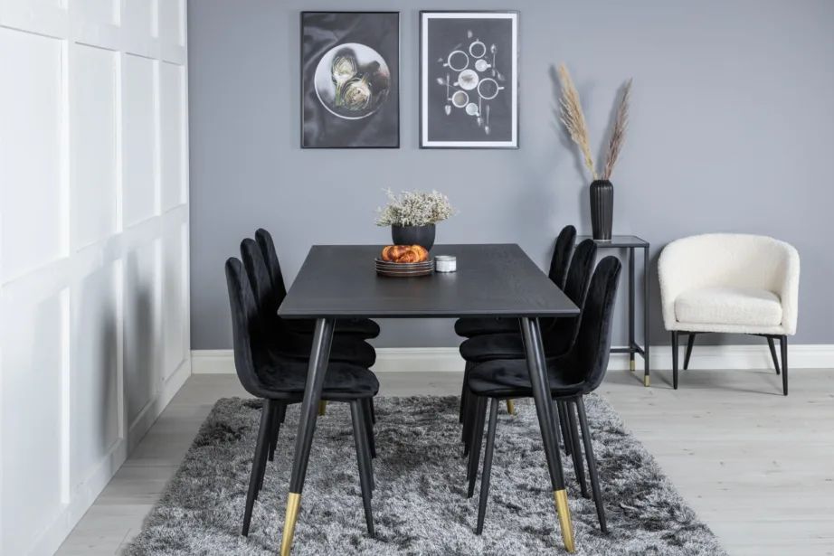 Must söögitoa komplekt Dipp ristkülikukujulise lauaga (180×90 cm) ja 6 sametist tooliga Polar, GR19972 – 5