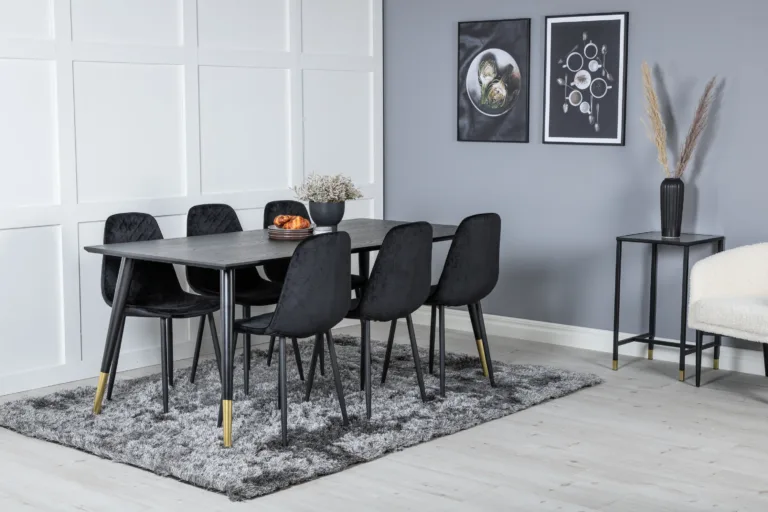 Must söögitoa komplekt Dipp ristkülikukujulise lauaga (180x90 cm) ja 6 sametist tooliga Polar - GR19972