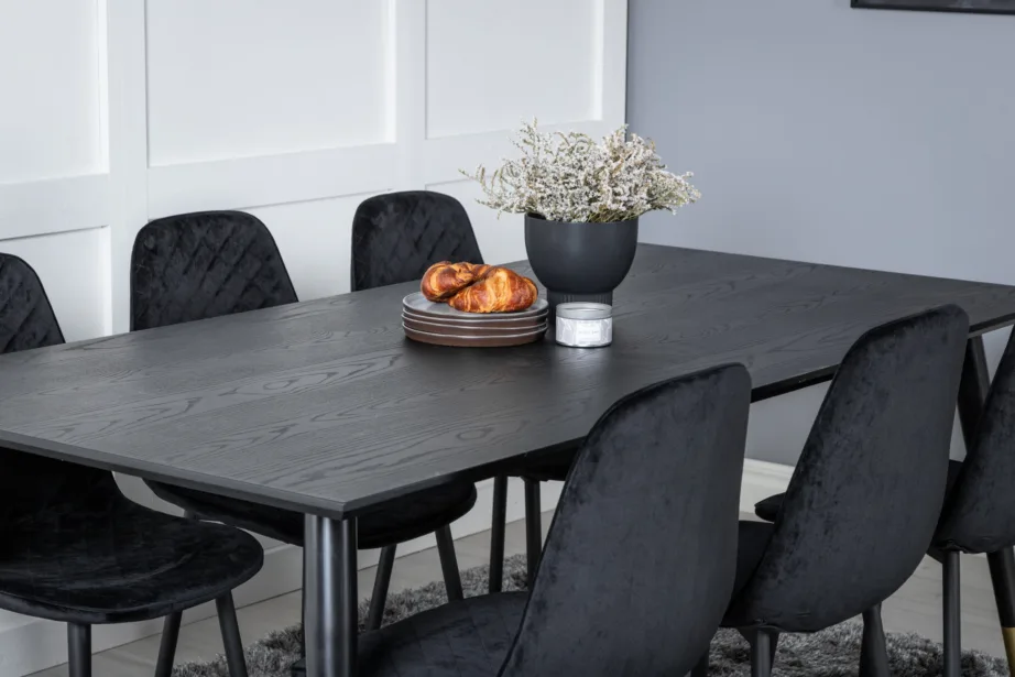 Must söögitoa komplekt Dipp ristkülikukujulise lauaga (180×90 cm) ja 6 sametist tooliga Polar, GR19972 – 8