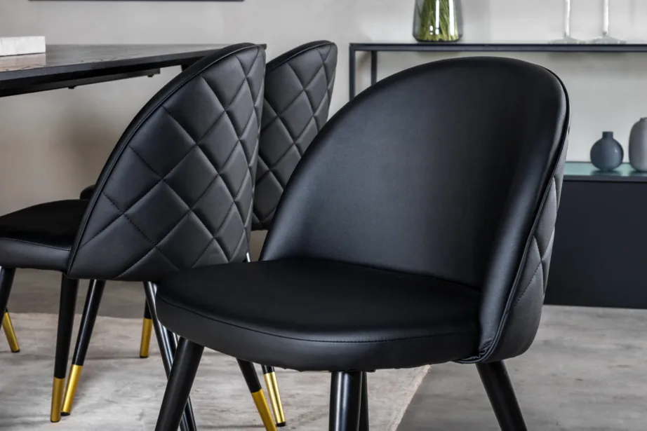 Dipp must söögilaua komplekt: vineerist laud 180×90 cm ja 6 musta sametise välimusega tooli kuldsete detailidega, GR19974 - 7