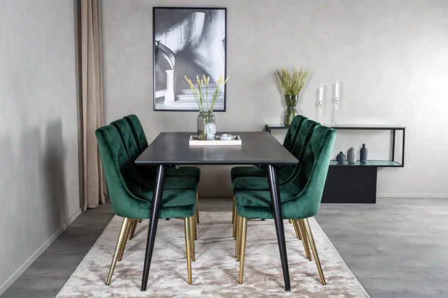 Dipp ristkülikukujuline söögitoakomplekt – must laud ja rohelised samettoolid (6 tk), GR19977 – 5