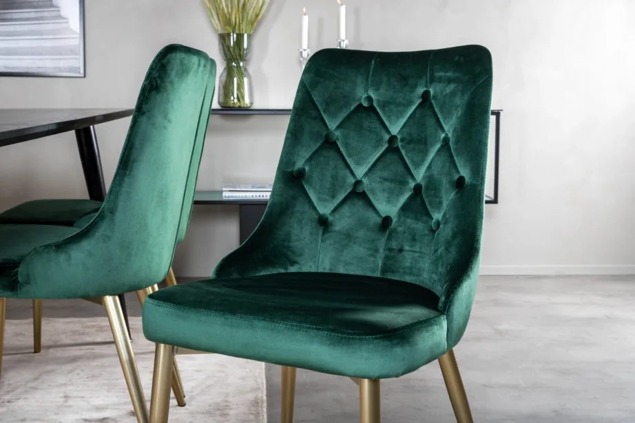 Dipp ristkülikukujuline söögitoakomplekt – must laud ja rohelised samettoolid (6 tk), GR19977 – 7