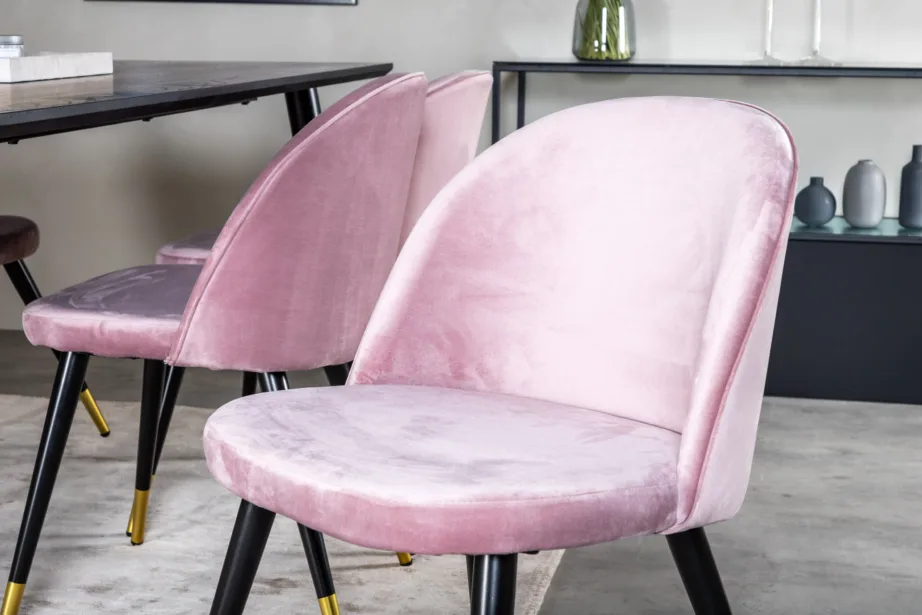 Dipp söögilaud musta viimistlusega ja 6 tolmuroosat samettooli (180×90 cm), GR19978 – 7