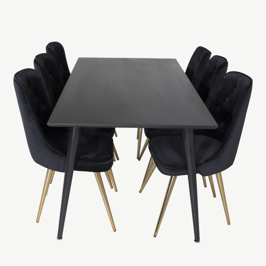 Must söögikomplekt Dipp samettoolidega messingitoonilistel jalgadel (180 × 90 cm), GR19979 – 2