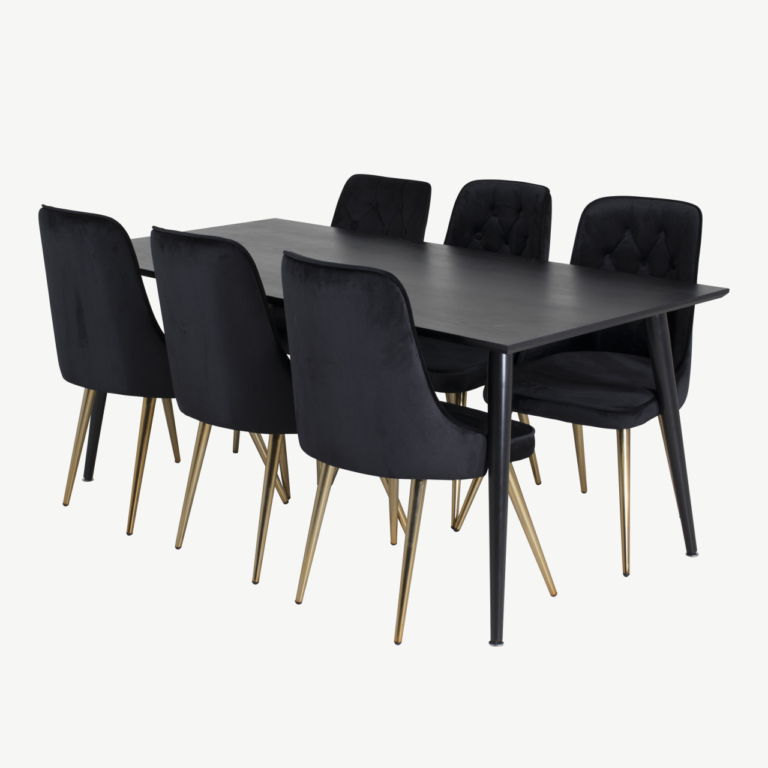 Must söögikomplekt Dipp samettoolidega messingitoonilistel jalgadel (180 × 90 cm) - GR19979