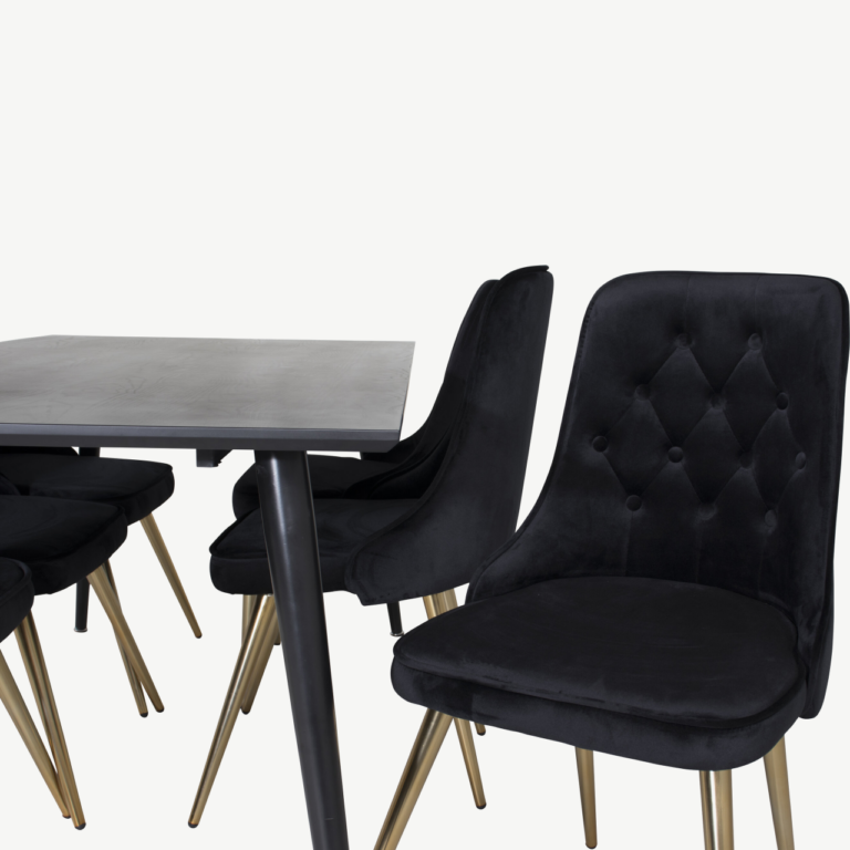 Must söögikomplekt Dipp samettoolidega messingitoonilistel jalgadel (180 × 90 cm) - GR19979
