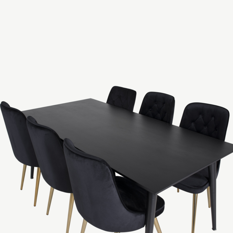 Must söögikomplekt Dipp samettoolidega messingitoonilistel jalgadel (180 × 90 cm) - GR19979