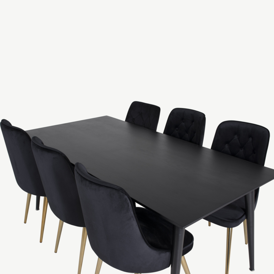 Must söögikomplekt Dipp samettoolidega messingitoonilistel jalgadel (180 × 90 cm), GR19979 – 4