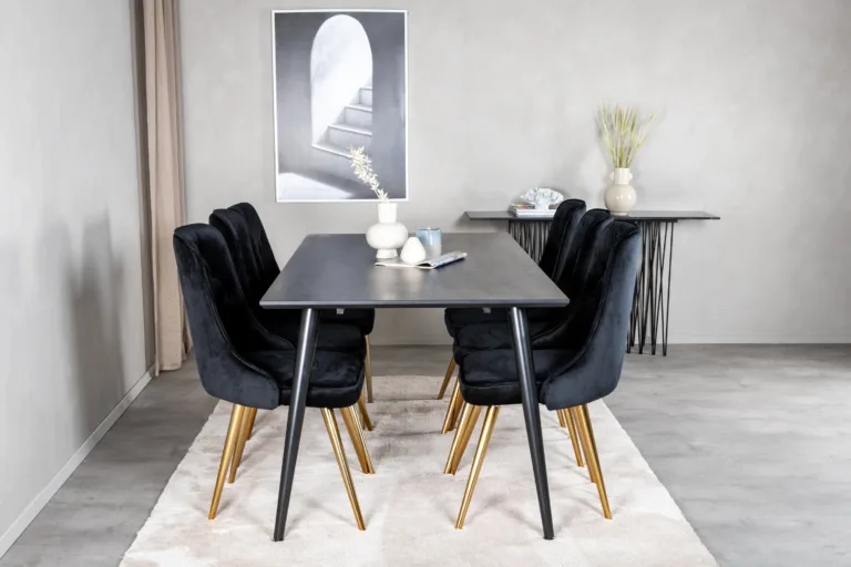 Must söögikomplekt Dipp samettoolidega messingitoonilistel jalgadel (180 × 90 cm) - GR19979