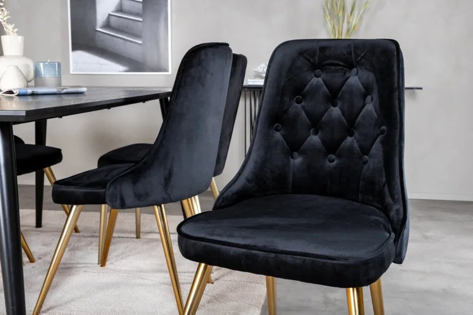 Must söögikomplekt Dipp samettoolidega messingitoonilistel jalgadel (180 × 90 cm), GR19979 – 7