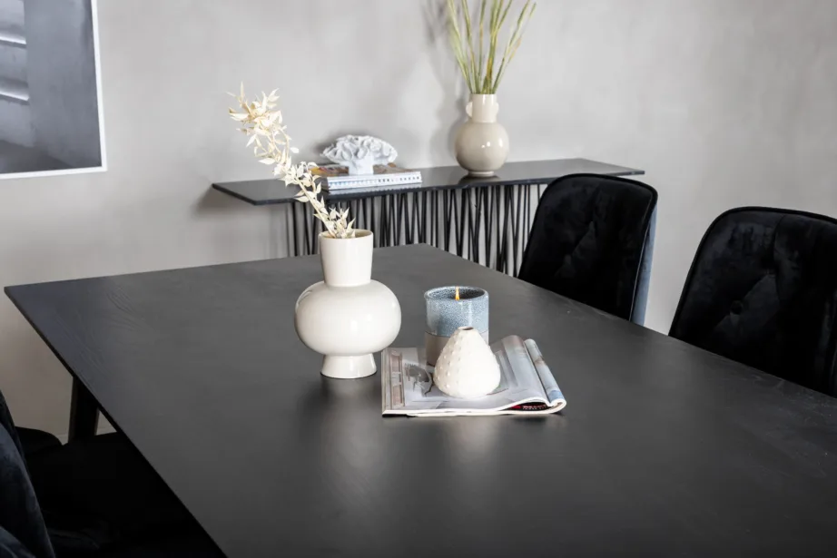 Must söögikomplekt Dipp samettoolidega messingitoonilistel jalgadel (180 × 90 cm), GR19979 – 8