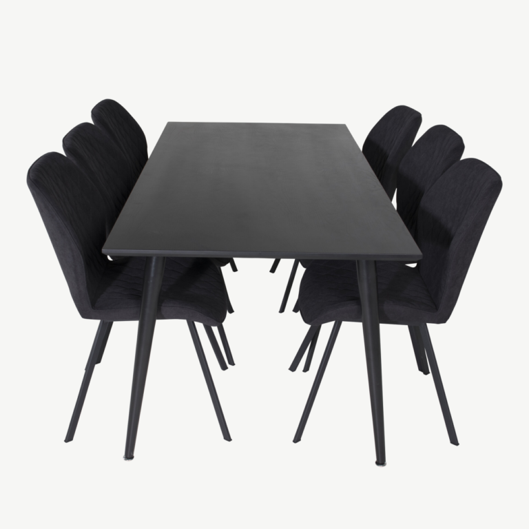 Kaasaegne must söögilauakomplekt Dipp Gemma toolidega (180 × 90 cm, 6 istekohta, metallist jalad) - GR19982