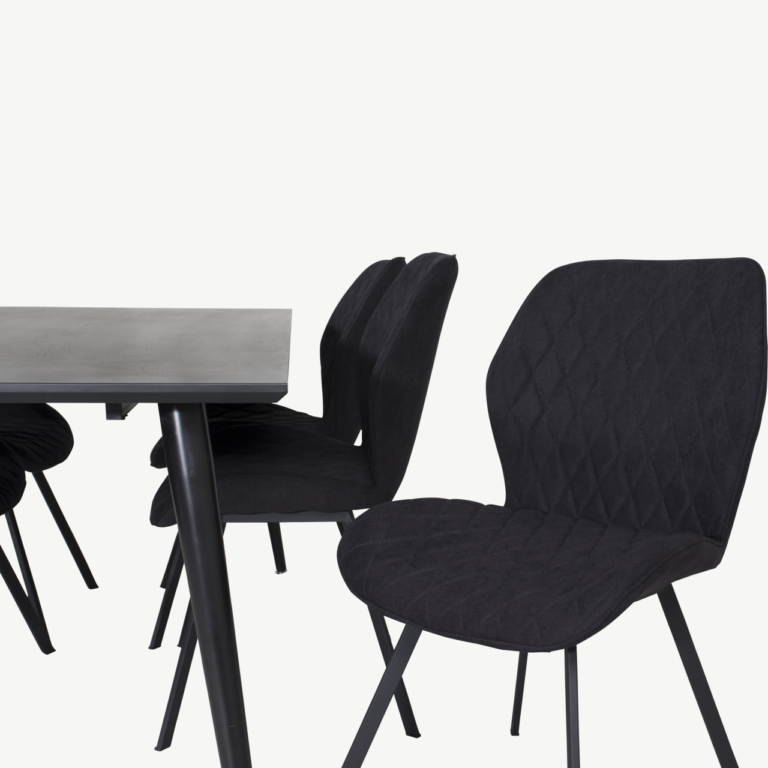Kaasaegne must söögilauakomplekt Dipp Gemma toolidega (180 × 90 cm, 6 istekohta, metallist jalad) - GR19982
