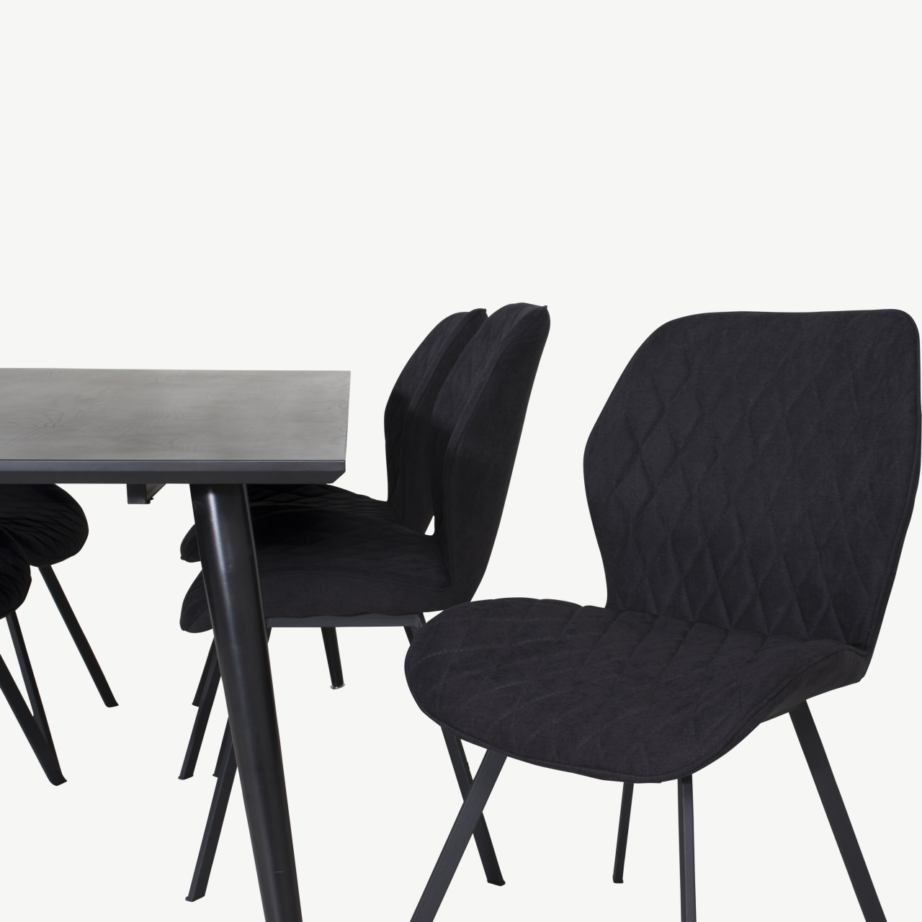 Kaasaegne must söögilauakomplekt Dipp Gemma toolidega (180 × 90 cm, 6 istekohta, metallist jalad), GR19982 – 3