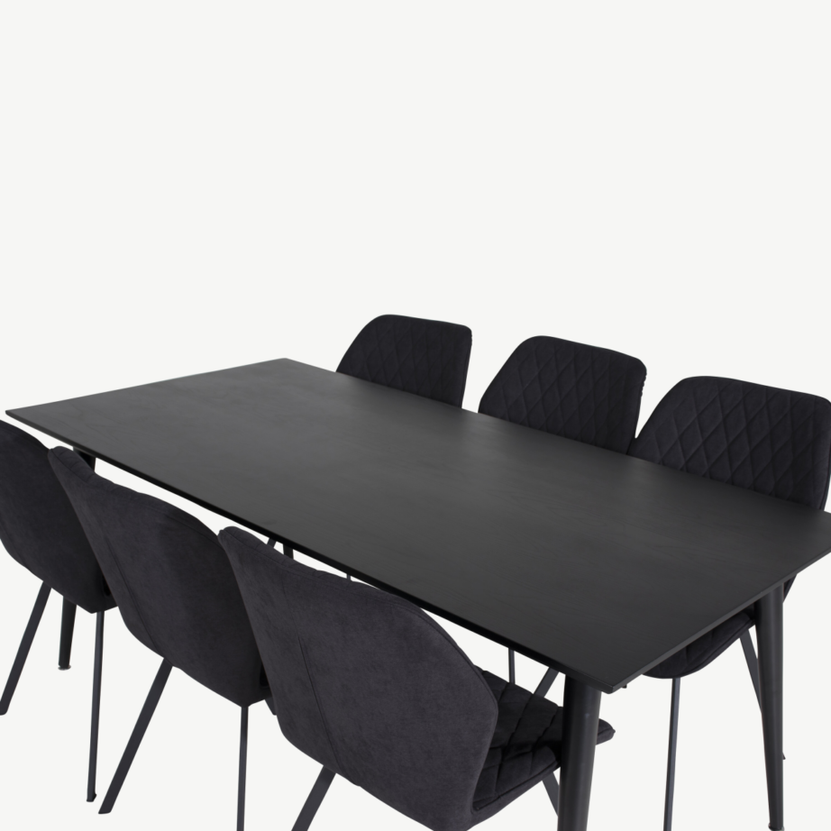 Kaasaegne must söögilauakomplekt Dipp Gemma toolidega (180 × 90 cm, 6 istekohta, metallist jalad), GR19982 – 4