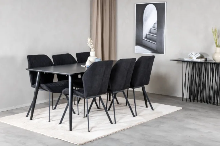 Kaasaegne must söögilauakomplekt Dipp Gemma toolidega (180 × 90 cm, 6 istekohta, metallist jalad) - GR19982