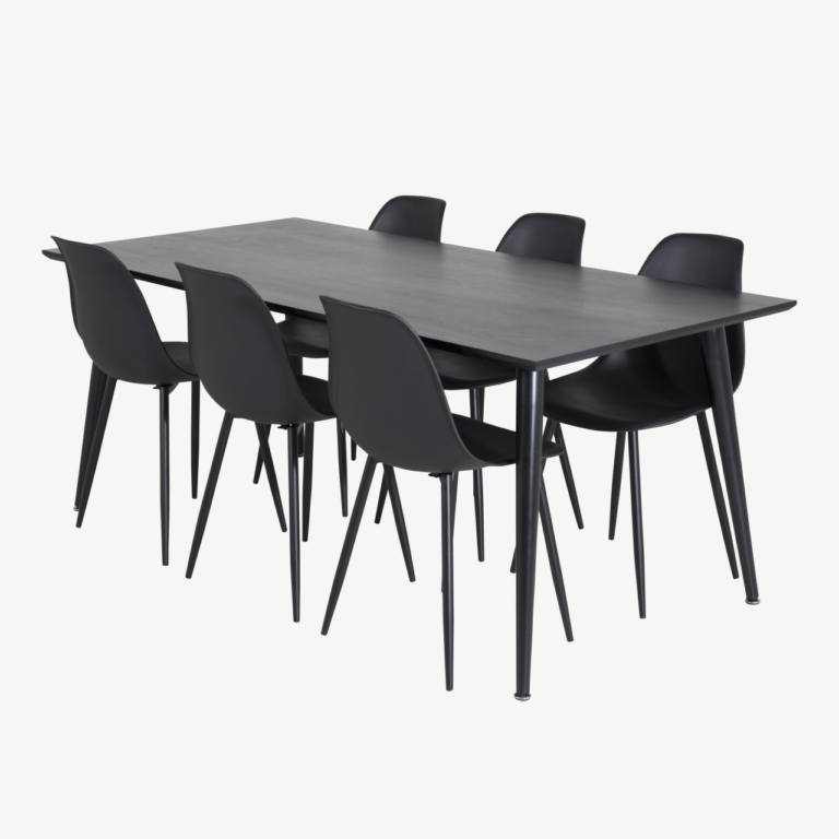 Must ristkülikukujuline söögilauakomplekt Dipp 180x90 cm, 6 musta Polar tooliga - GR19984