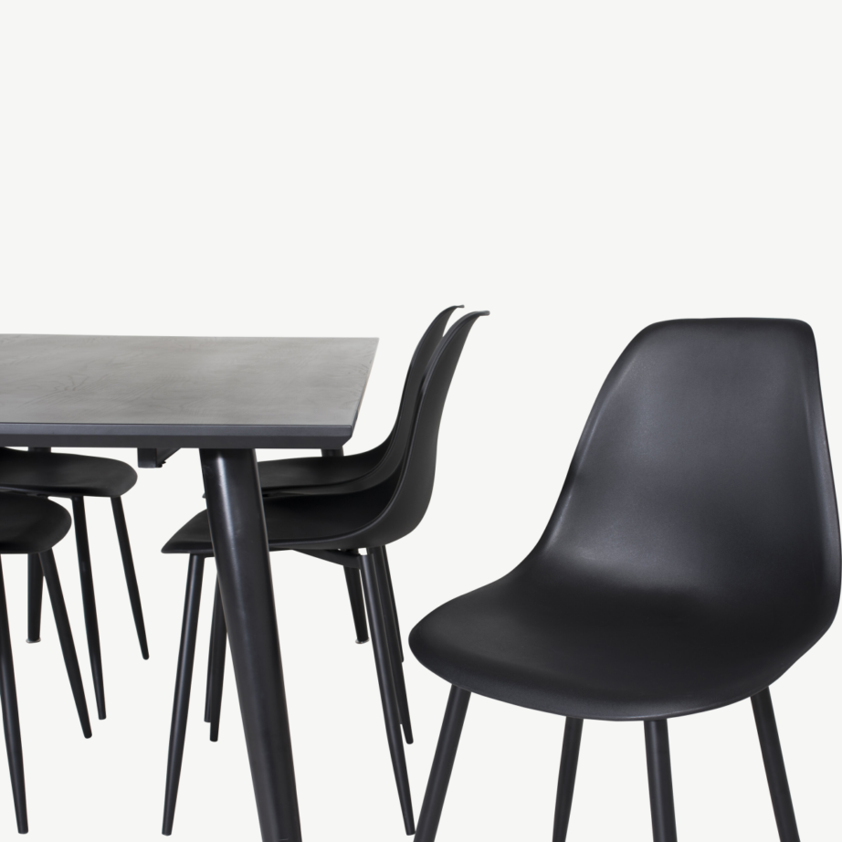 Must ristkülikukujuline söögilauakomplekt Dipp 180×90 cm, 6 musta Polar tooliga, GR19984 – 3