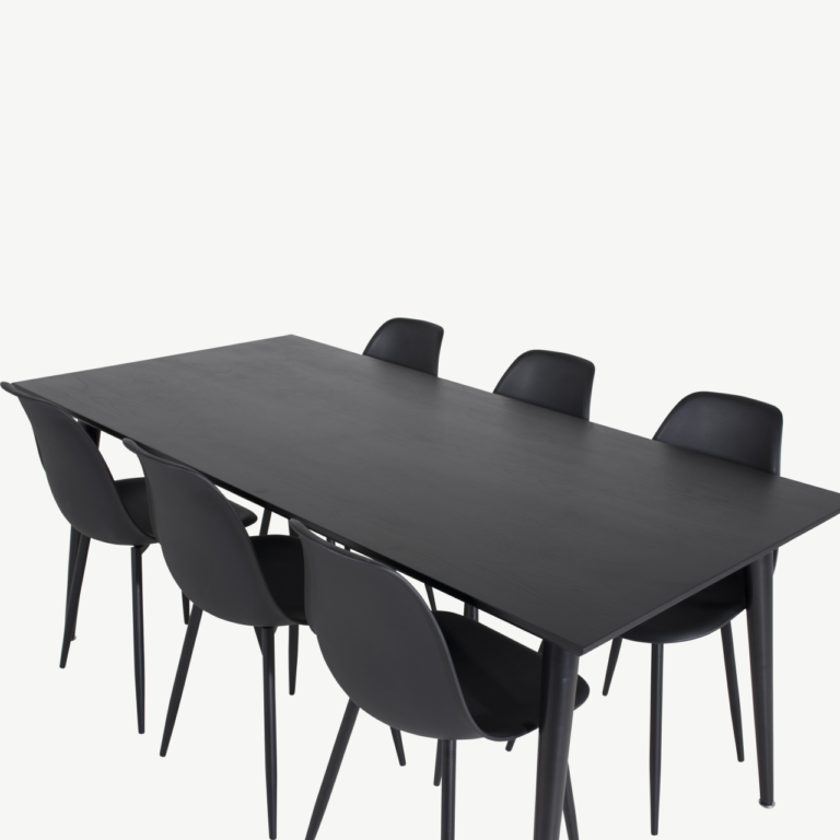 Must ristkülikukujuline söögilauakomplekt Dipp 180x90 cm, 6 musta Polar tooliga - GR19984