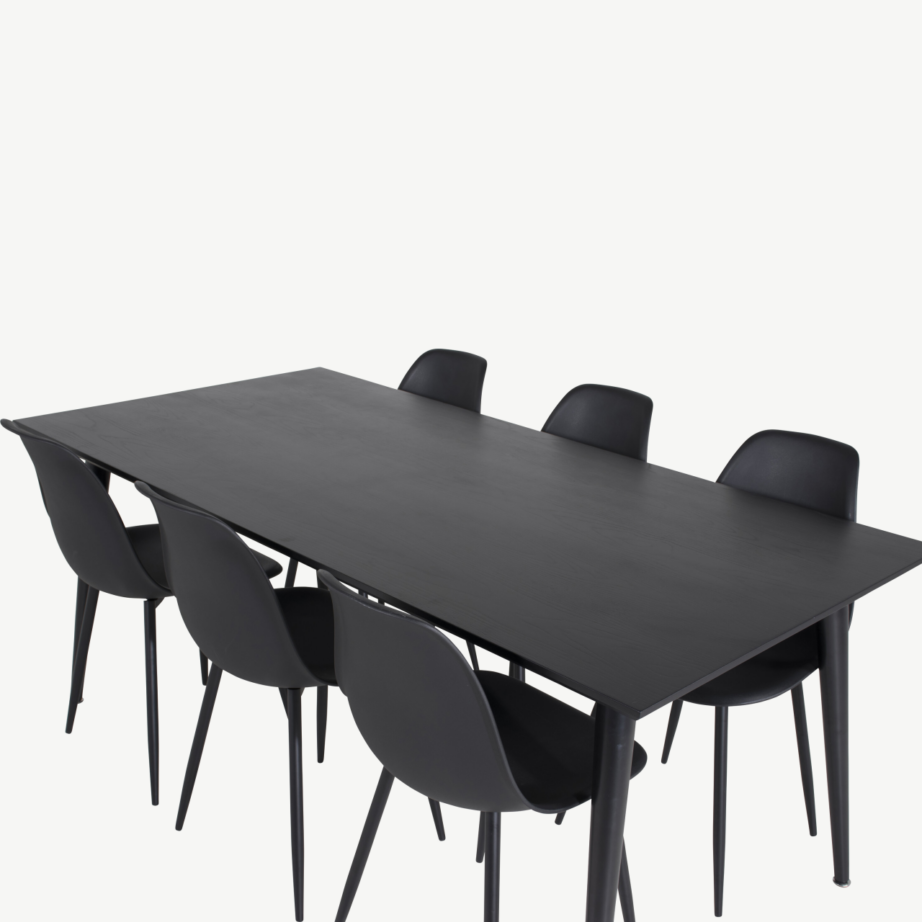Must ristkülikukujuline söögilauakomplekt Dipp 180×90 cm, 6 musta Polar tooliga, GR19984 – 4