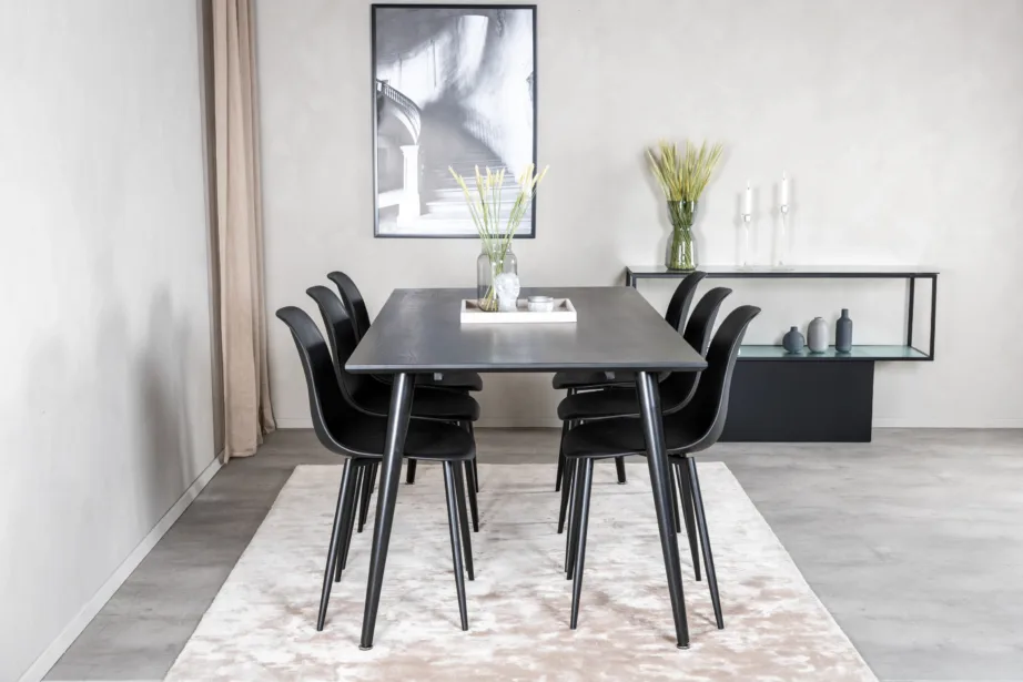 Must ristkülikukujuline söögilauakomplekt Dipp 180×90 cm, 6 musta Polar tooliga, GR19984 – 5