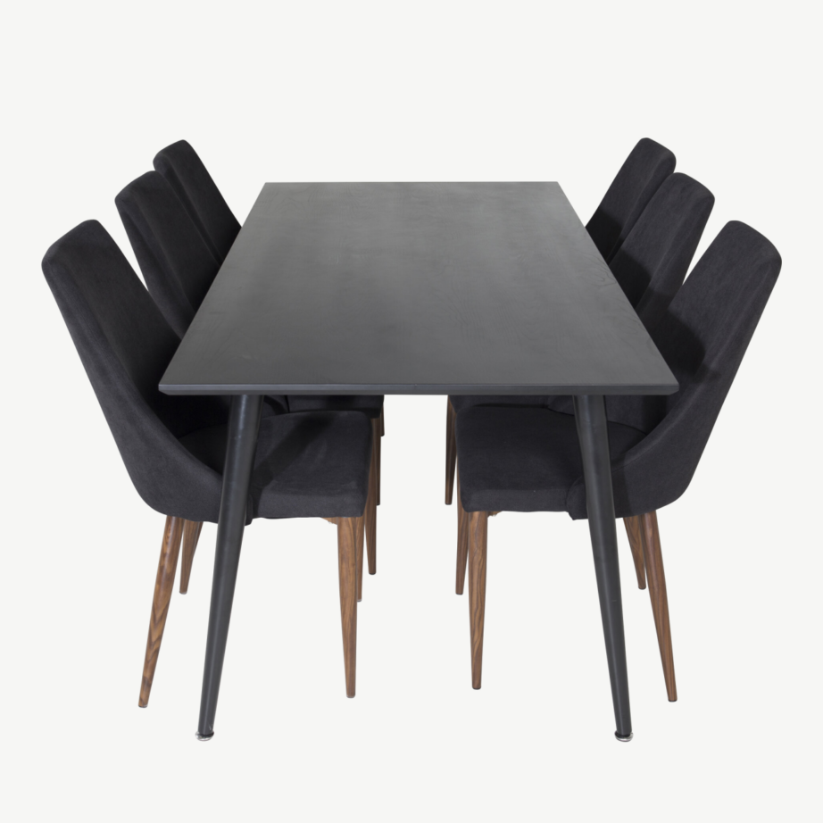Dipp must söögilaud toolidega – elegantne söögikomplekt (6 Leone tooli, must kangas), GR19988 – 2
