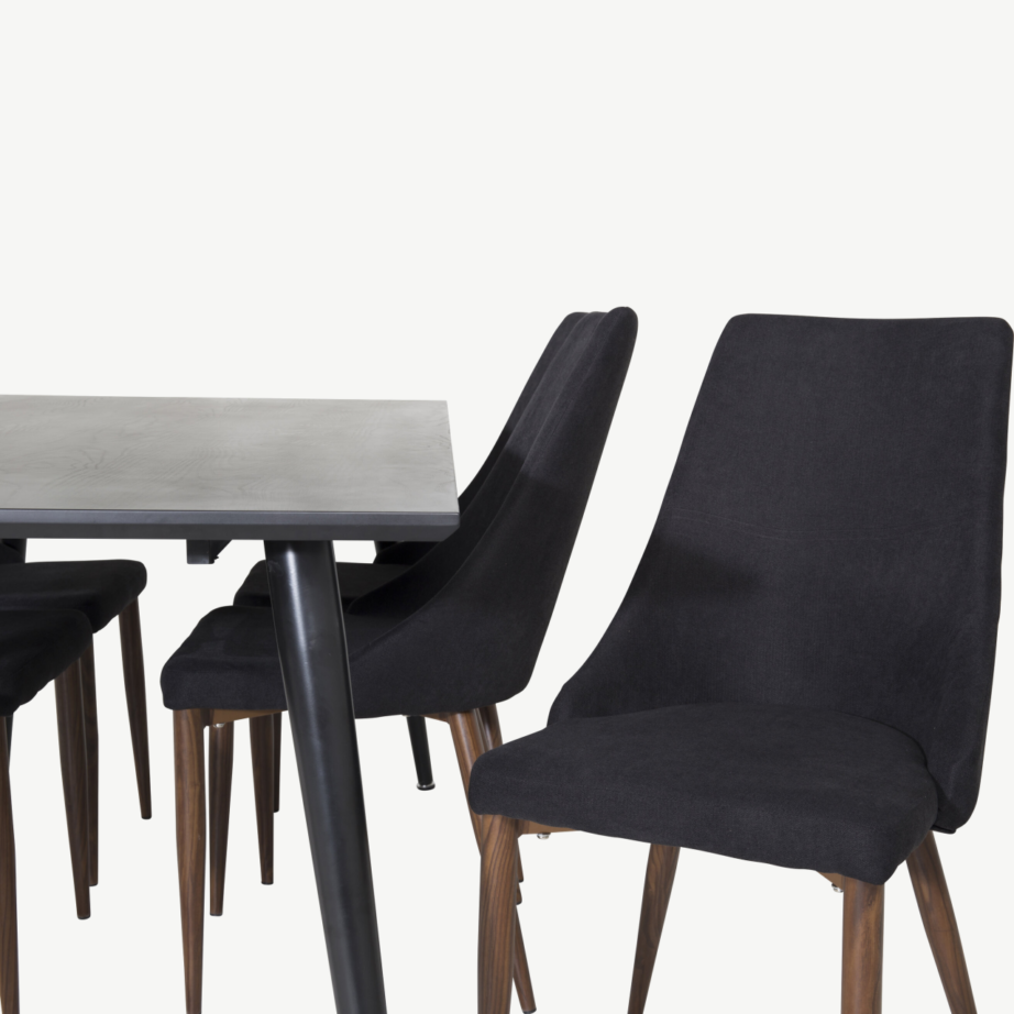 Dipp must söögilaud toolidega – elegantne söögikomplekt (6 Leone tooli, must kangas), GR19988 – 3