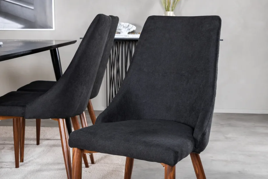 Dipp must söögilaud toolidega – elegantne söögikomplekt (6 Leone tooli, must kangas), GR19988 – 7