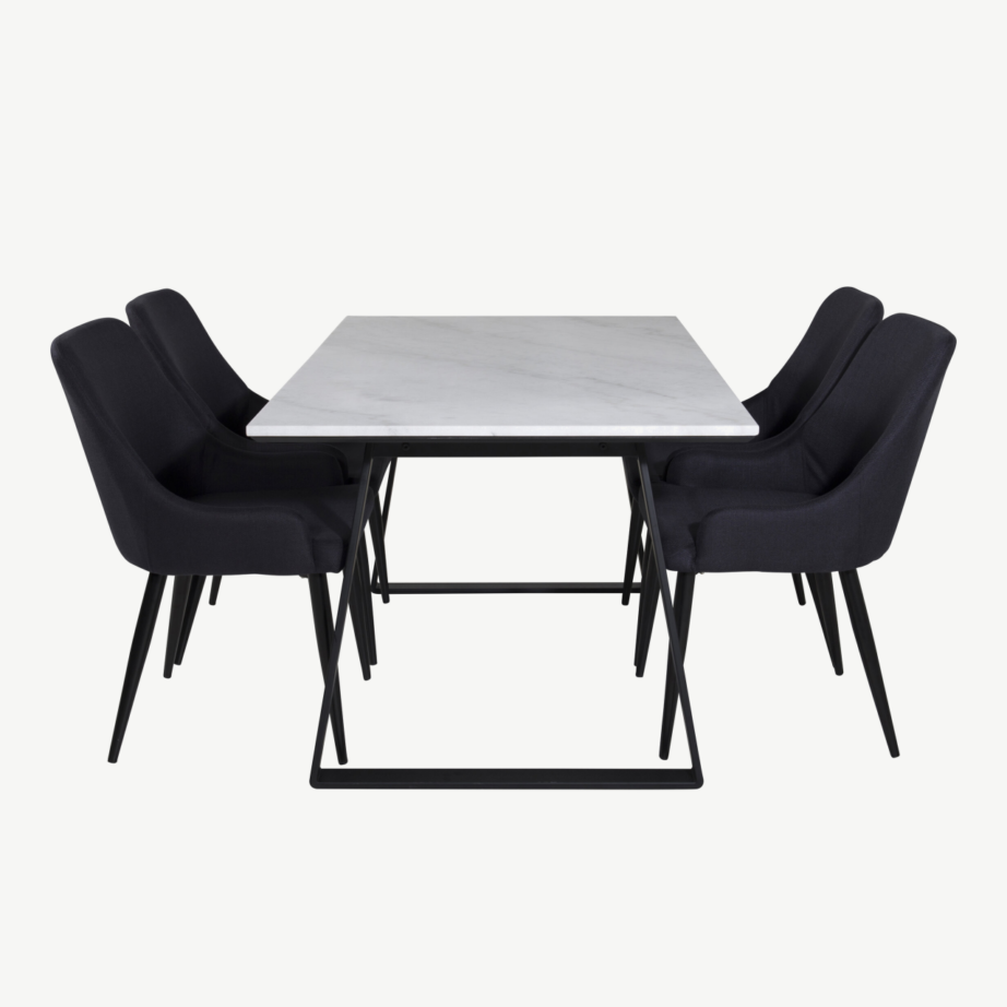 Valge marmorist söögikomplekt Estelle mustade Plaza toolidega, GR19993 – 2