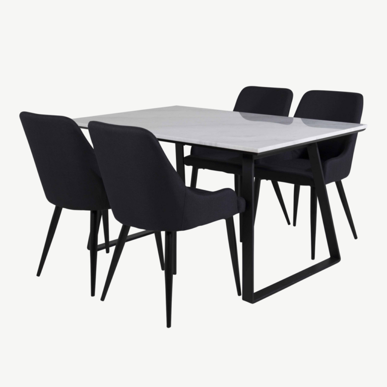 Valge marmorist söögikomplekt Estelle mustade Plaza toolidega - GR19993