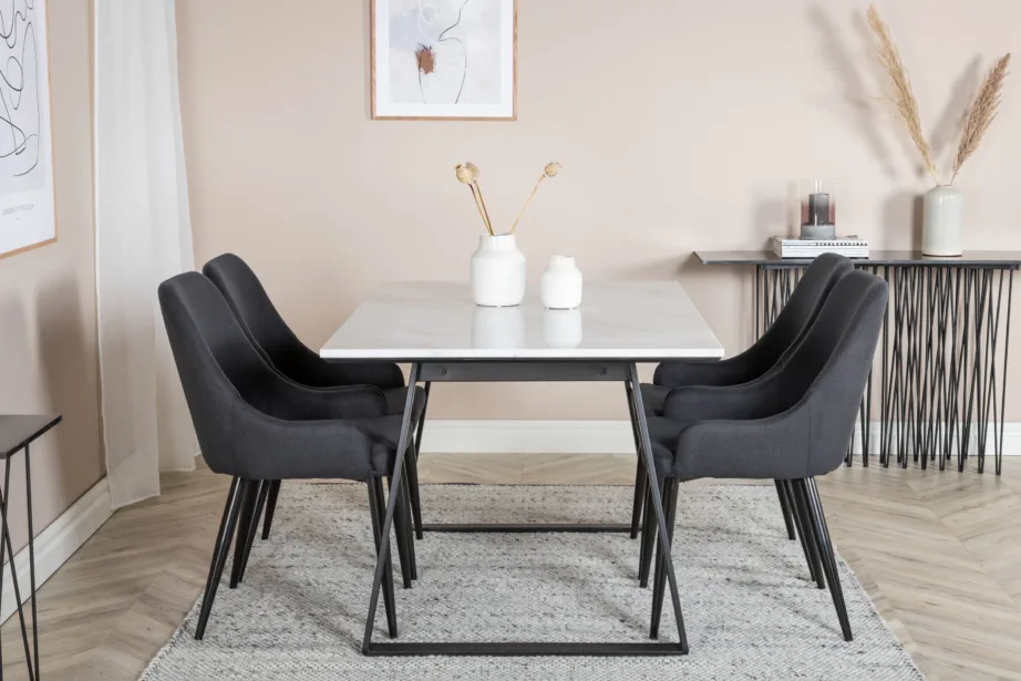 Valge marmorist söögikomplekt Estelle mustade Plaza toolidega, GR19993 – 3