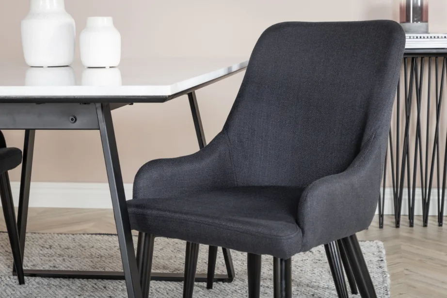 Valge marmorist söögikomplekt Estelle mustade Plaza toolidega, GR19993 – 5