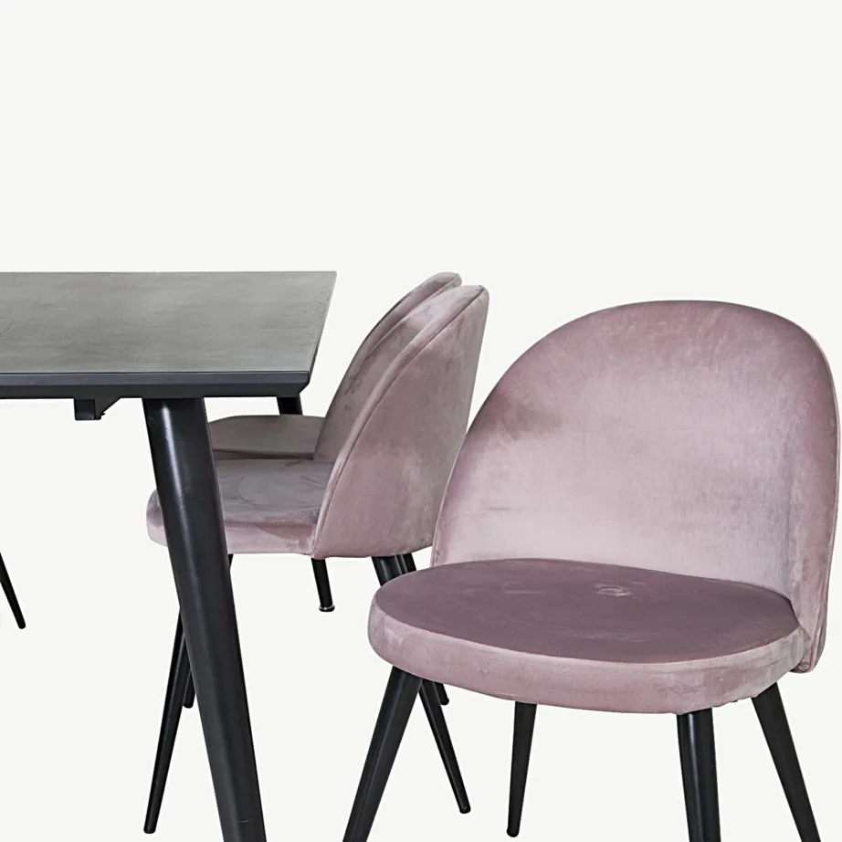 Dipp söögikomplekt musta laua ja tolmuroosade samettoolidega (180 × 90 cm), GR19994 – 3