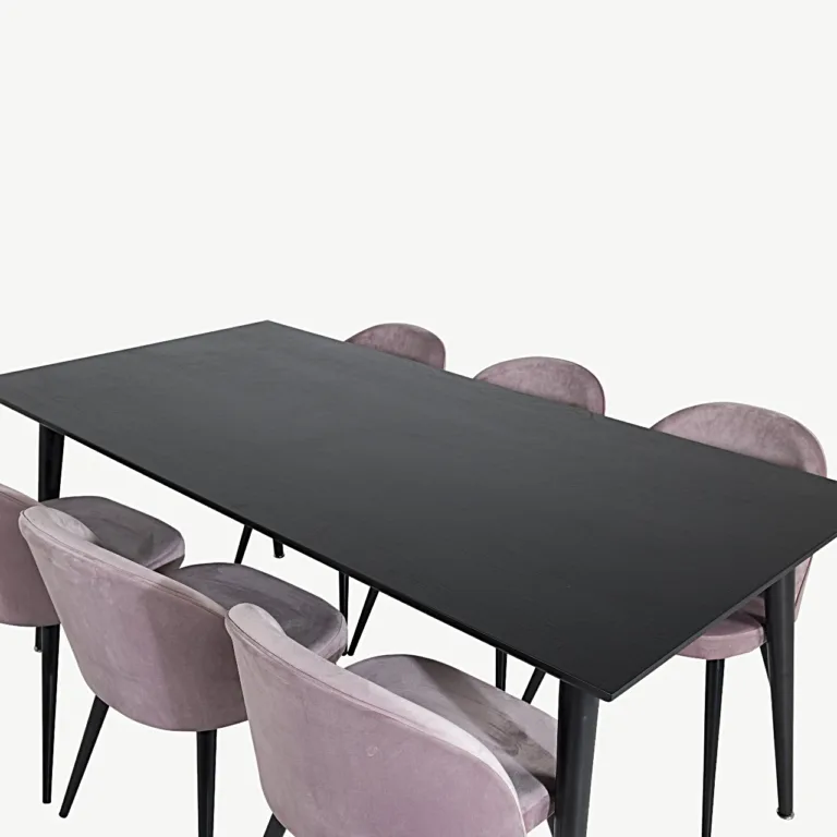 Dipp söögikomplekt musta laua ja tolmuroosade samettoolidega (180 × 90 cm) - GR19994
