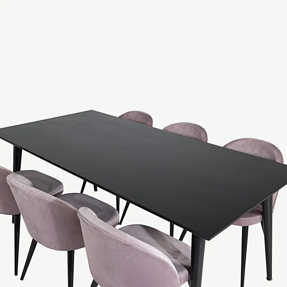 Dipp söögikomplekt musta laua ja tolmuroosade samettoolidega (180 × 90 cm), GR19994 – 4