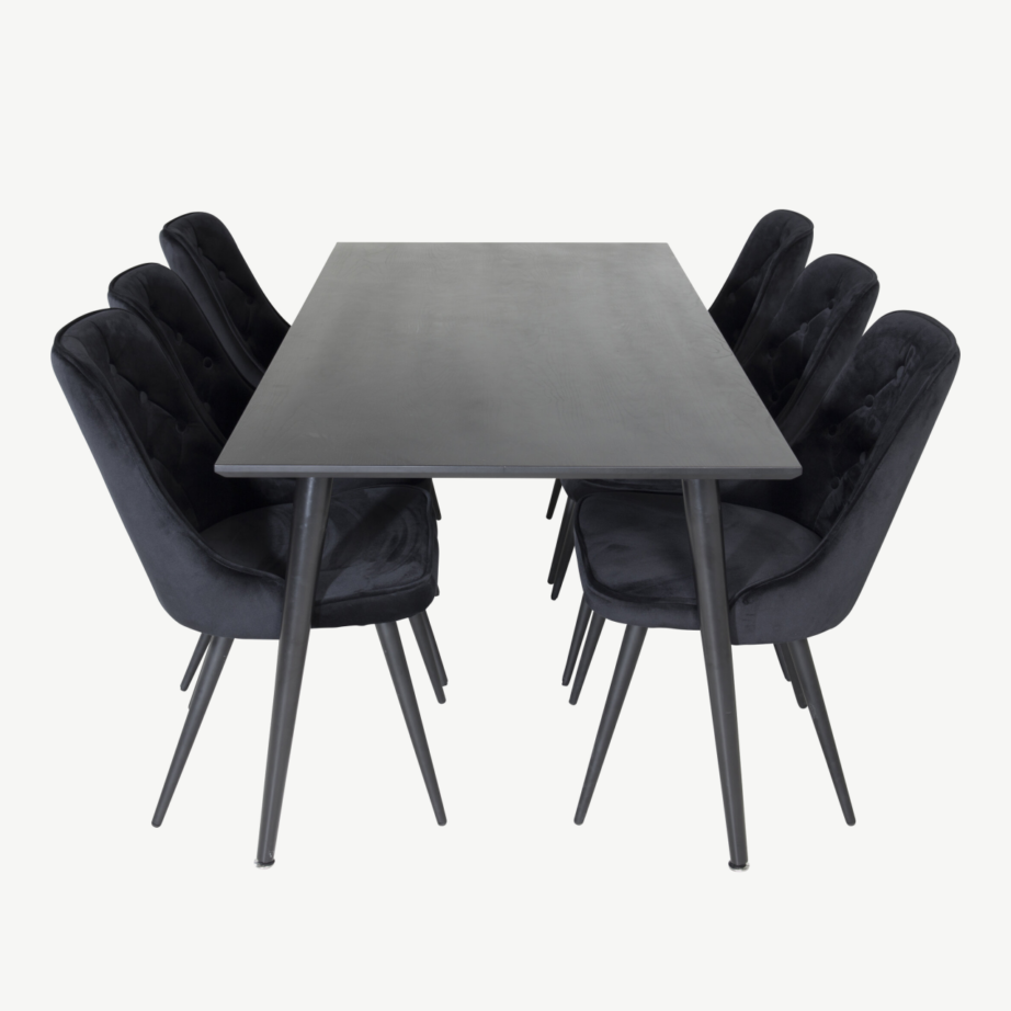 Ristkülikukujuline must söögilauakomplekt Dipp samettoolidega Velvet Deluxe (6 tk), GR19996 – 2