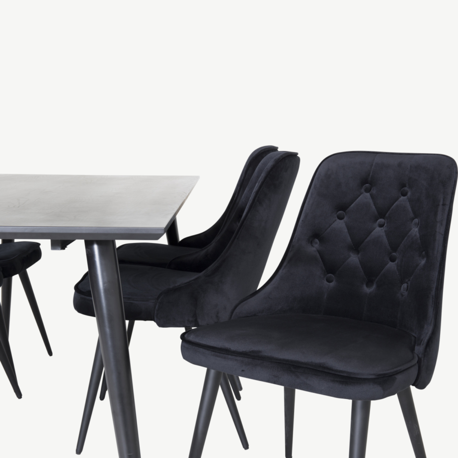 Ristkülikukujuline must söögilauakomplekt Dipp samettoolidega Velvet Deluxe (6 tk), GR19996 – 3