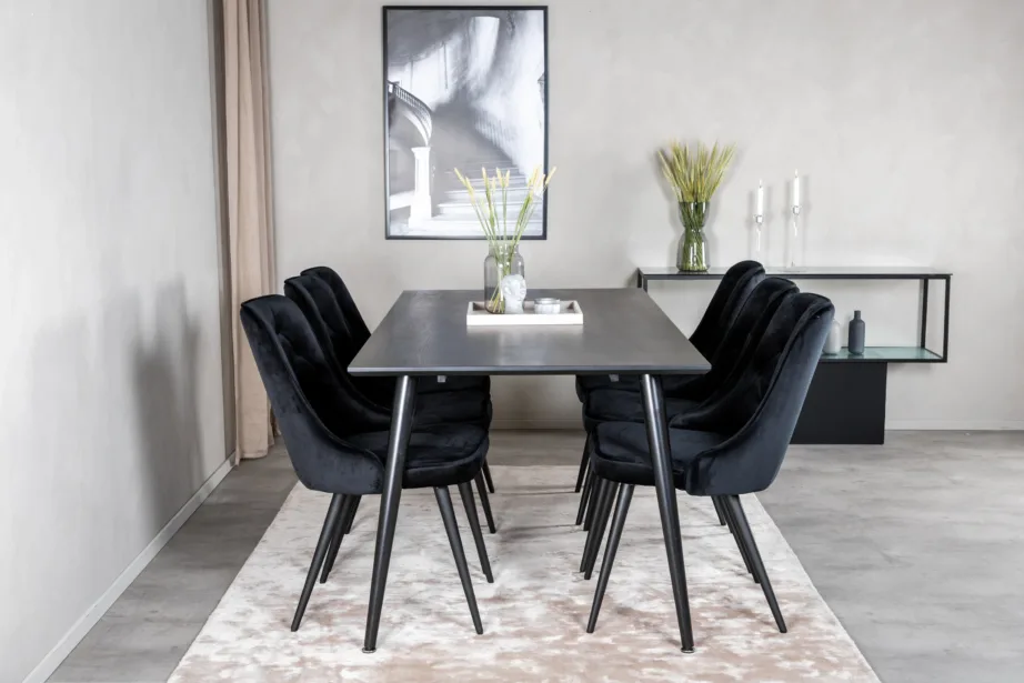 Ristkülikukujuline must söögilauakomplekt Dipp samettoolidega Velvet Deluxe (6 tk), GR19996 – 5