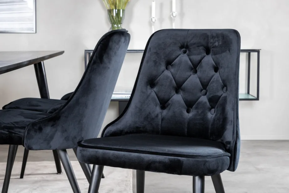 Ristkülikukujuline must söögilauakomplekt Dipp samettoolidega Velvet Deluxe (6 tk), GR19996 – 7