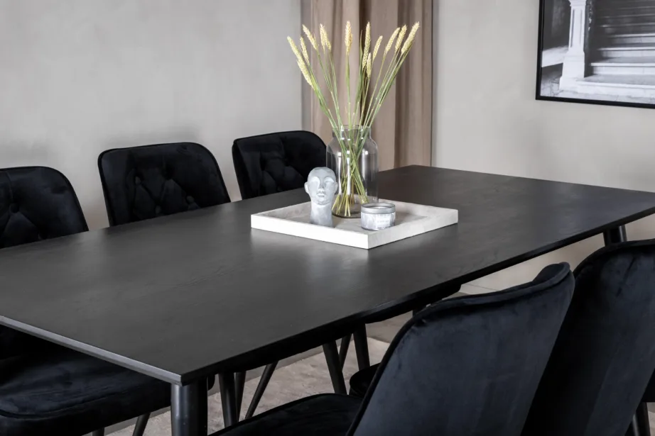 Ristkülikukujuline must söögilauakomplekt Dipp samettoolidega Velvet Deluxe (6 tk), GR19996 – 8