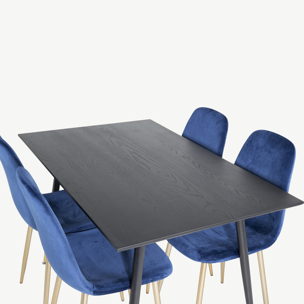 Must söögilaud Dipp siniste samettoolidega Polar (4 tk), kuldsete detailidega - GR20003
