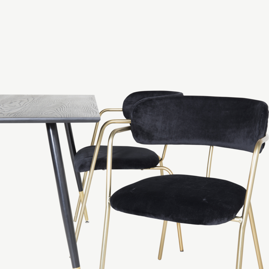 Must söögilauakomplekt Dipp mustast vineerist lauaga ja kuldsete Arrow velvettoolidega, GR20005 – 3