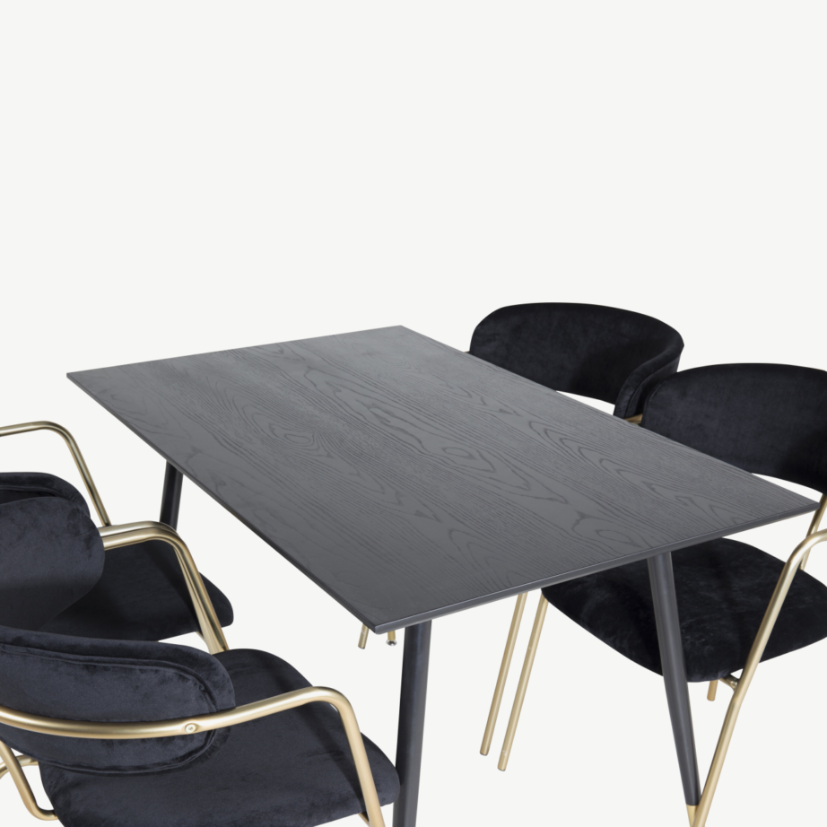 Must söögilauakomplekt Dipp mustast vineerist lauaga ja kuldsete Arrow velvettoolidega, GR20005 – 4