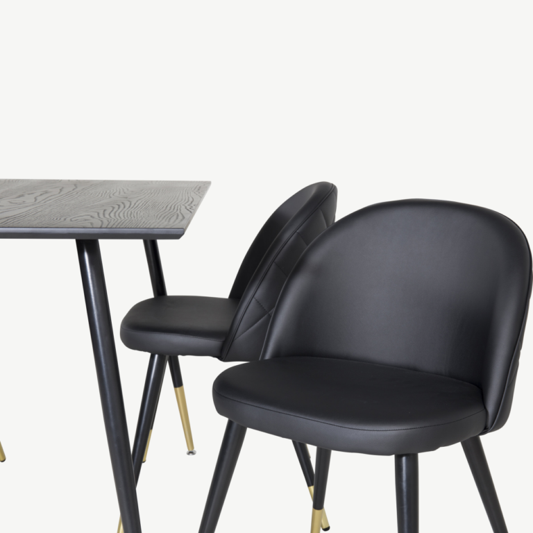 Must söögilauakomplekt Dipp (laud 120 cm, 4 musta PU-kattega tooli, kuldsete detailidega) - GR20006