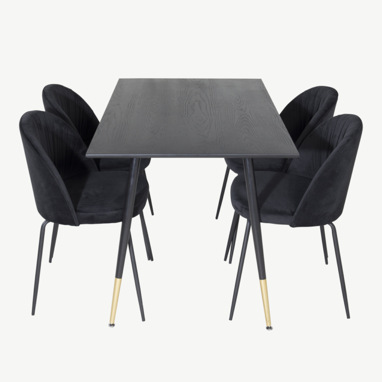 Must söögilauakomplekt Dipp (MDF, sametkattega toolid, messingdetailidega jalad, 120 × 85 cm) - GR20008