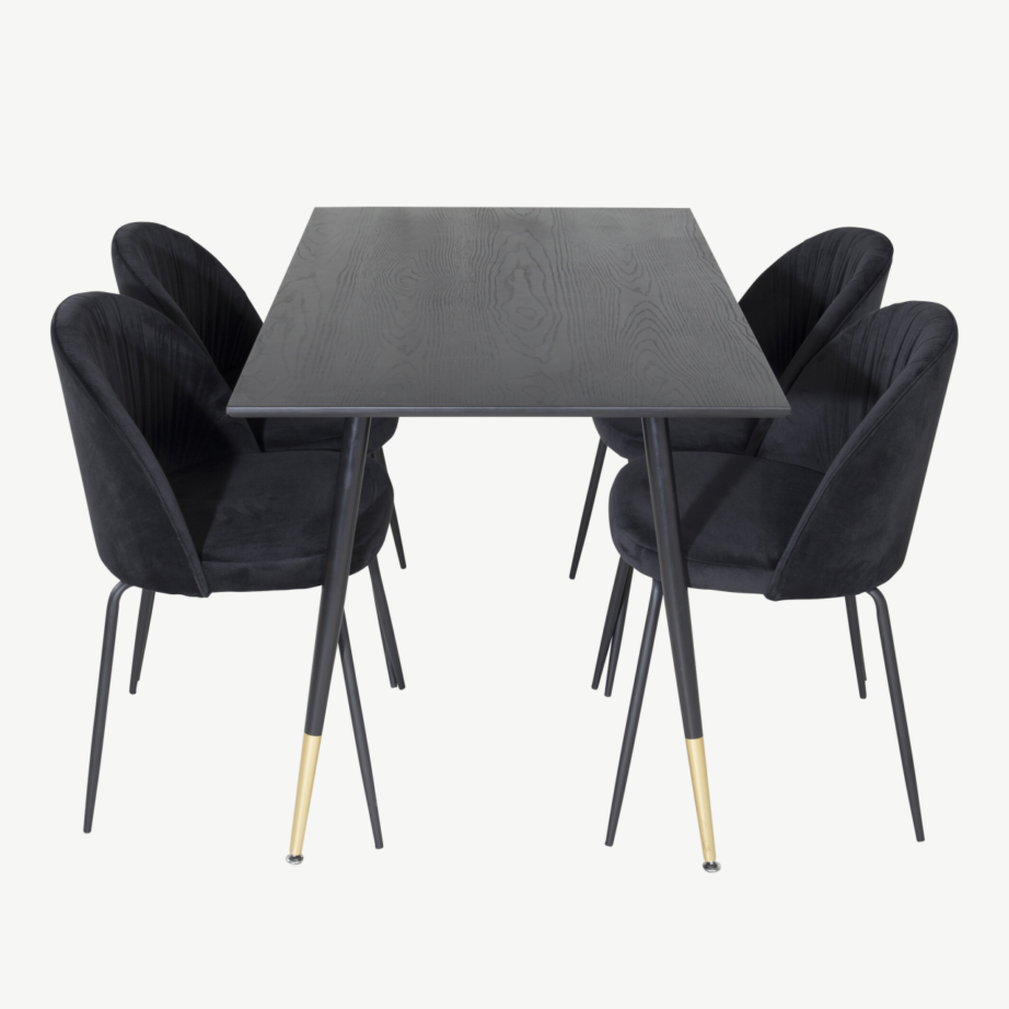 Must söögilauakomplekt Dipp (MDF, sametkattega toolid, messingdetailidega jalad, 120 × 85 cm), GR20008 – 2